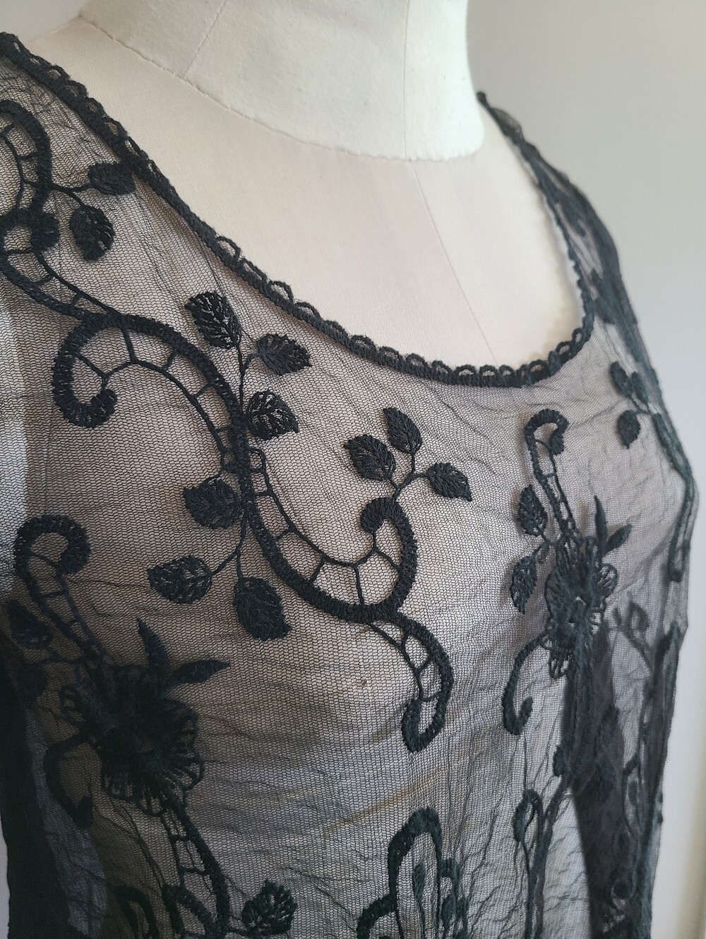 Black Sheer Embroidered Long-Sleeve Top - Picture 4 of 16